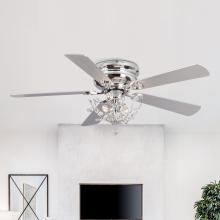 Eileen Grays LLC F6347Q110V - Parrot Uncle 48" Chrome Flush Mount Crystal Ceiling Fan with Remote Control and Light Kit, Moder