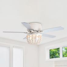 Eileen Grays LLC F6355110V - Parrot Uncle 48 in White Flush Mount Wood Beads Ceiling Fan, Farmhouse