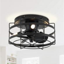 Eileen Grays LLC F8270BK110V - Parrot Uncle 12.5" Black Indoor Flush Mount Cage Ceiling Fan, Modern