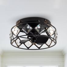Eileen Grays LLC F8271110V - Parrot Uncle 12.2" Black Indoor 3-Light Caged Crystal Flush Mount Ceiling Fan, Modern